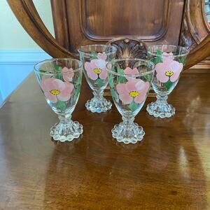 4 Franciscan Desert Rose Anchor Hocking Glassware Boopie Footed